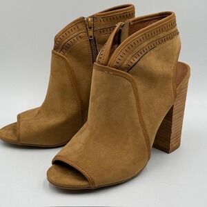 Just Dolce by Mojo Moxy Tan Peep Toe Ankle Booties Block Heel Size 8.5M